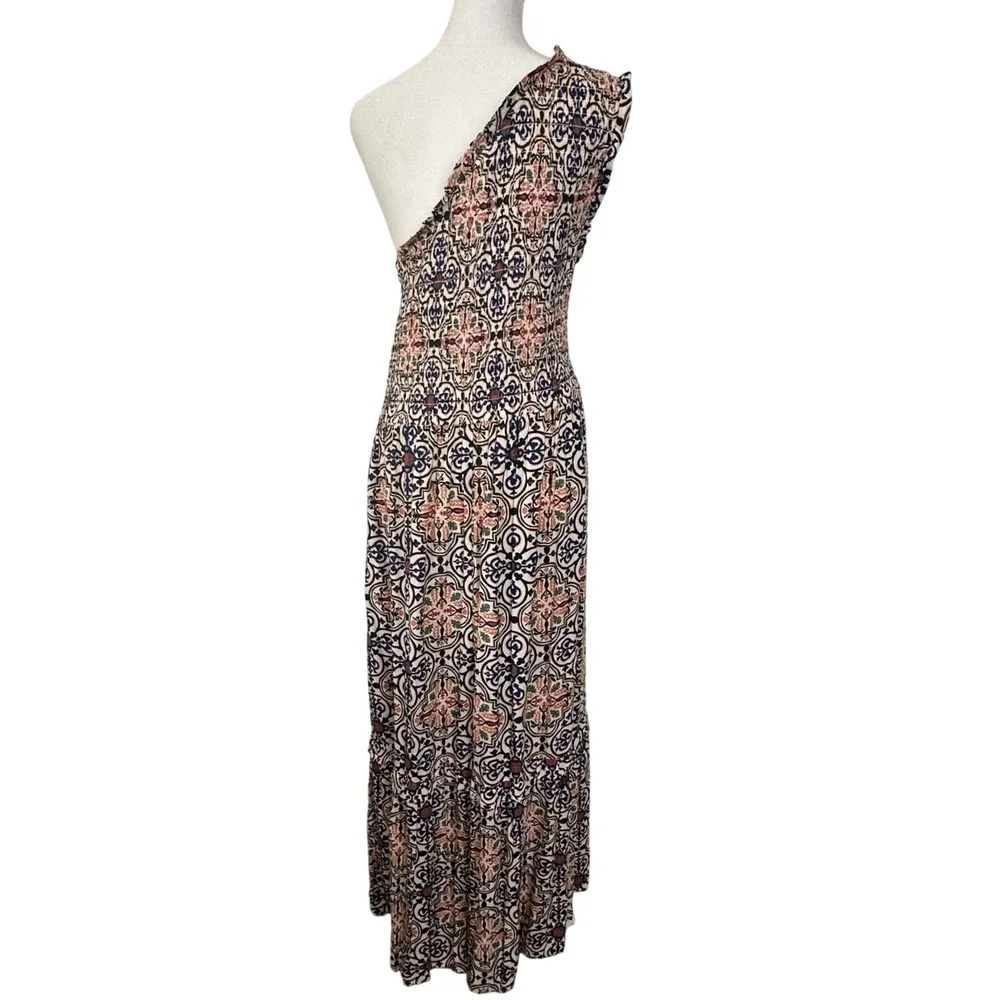 Knox Rose One Shoulder Tiered Maxi Dress XL Multicolor Smocked Boho Festival‎